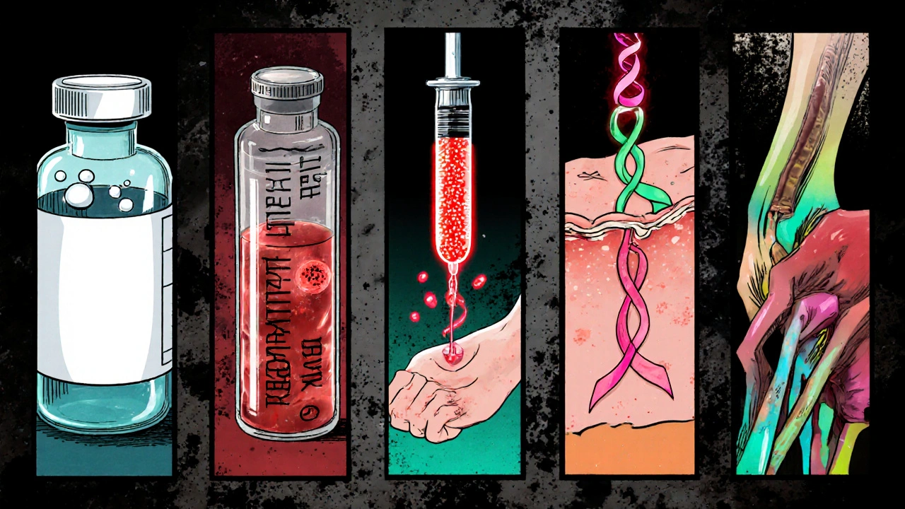 Five panels compare Placentrex, PRP, stem cells, Rejuran Healer, and BPC-157.