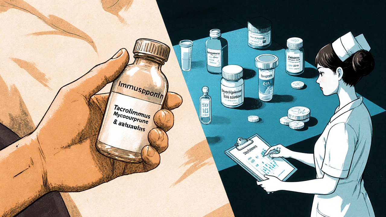 Patient considers Imusporin versus alternative drugs with cost icons.