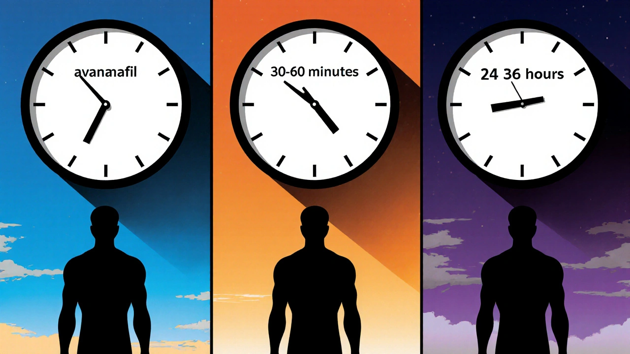 Three male silhouettes under clocks showing 15 min, 30‑60 min, and 24‑36 hr intervals.