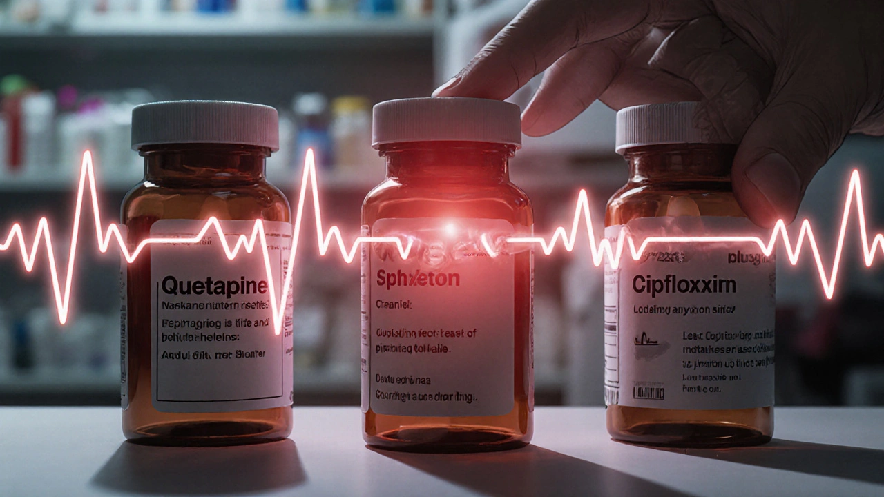 Three prescription bottles with red warning aura indicating dangerous drug interaction