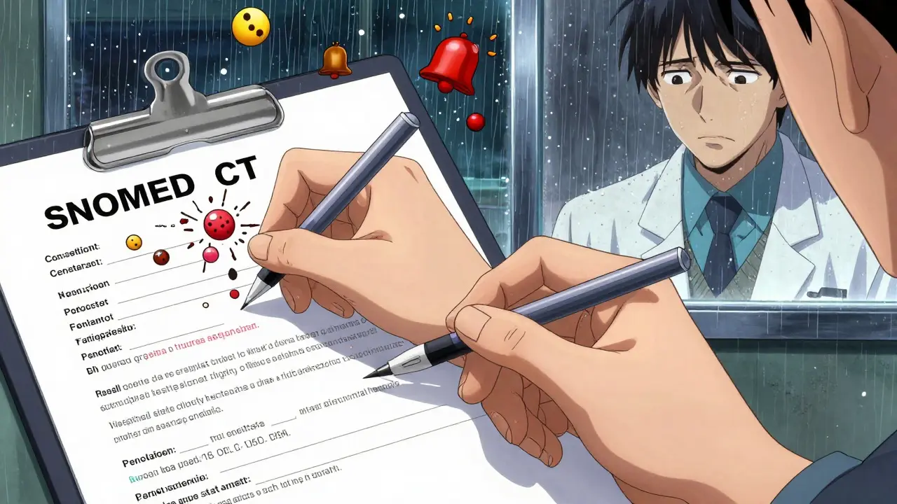 Hand signing penicillin test consent as medical symbols explode in the background.