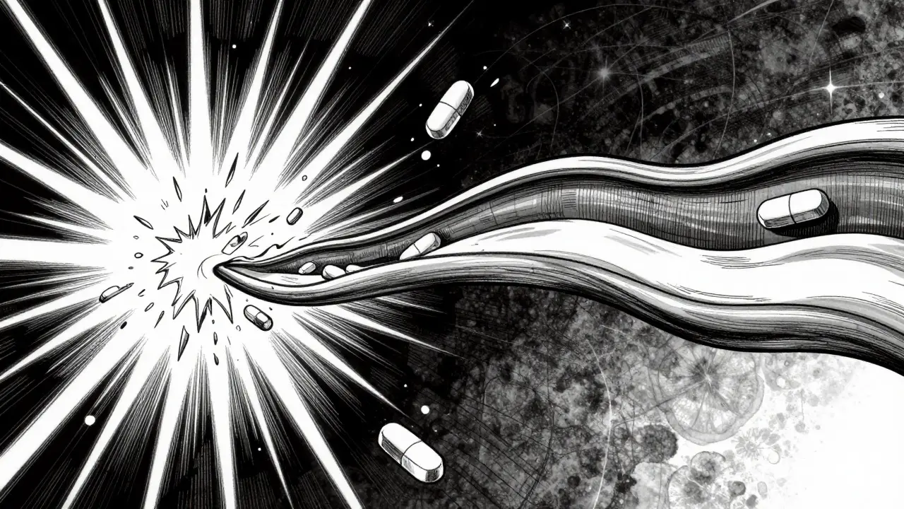 Abstract art comparing fast and slow drug release mechanisms