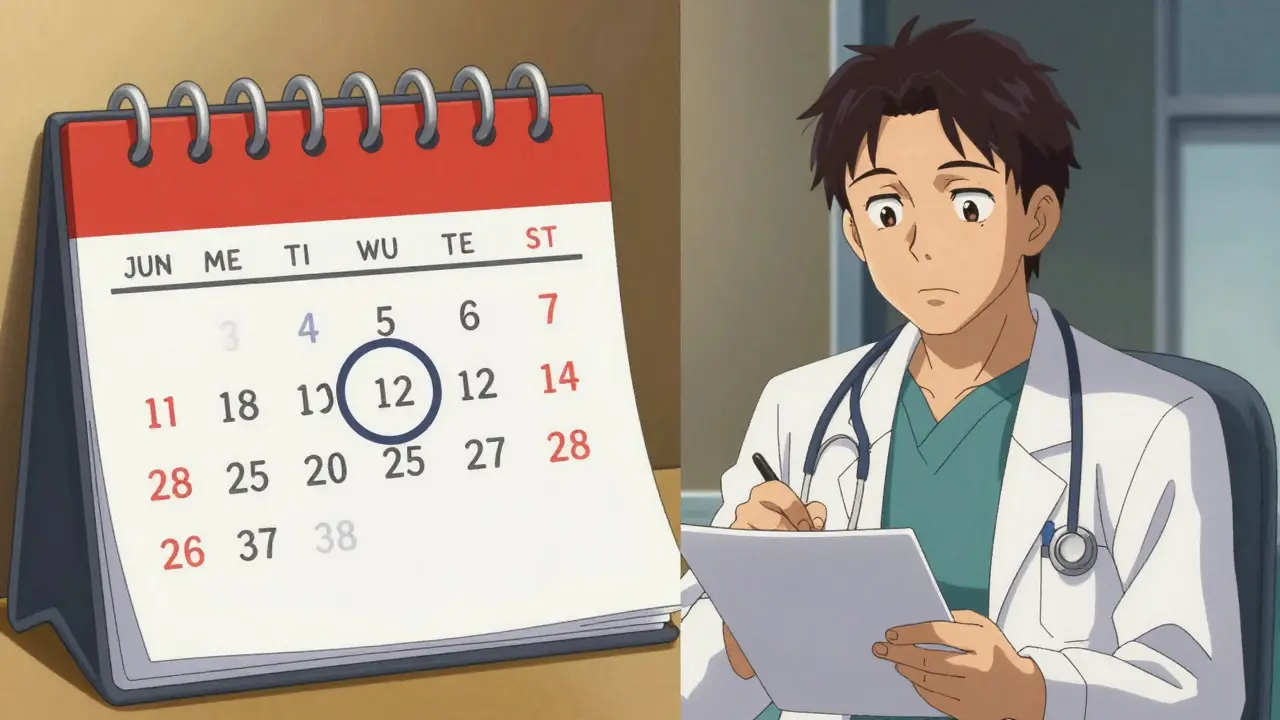 Patient and doctor reviewing a medical checklist with bold outlines and high contrast.