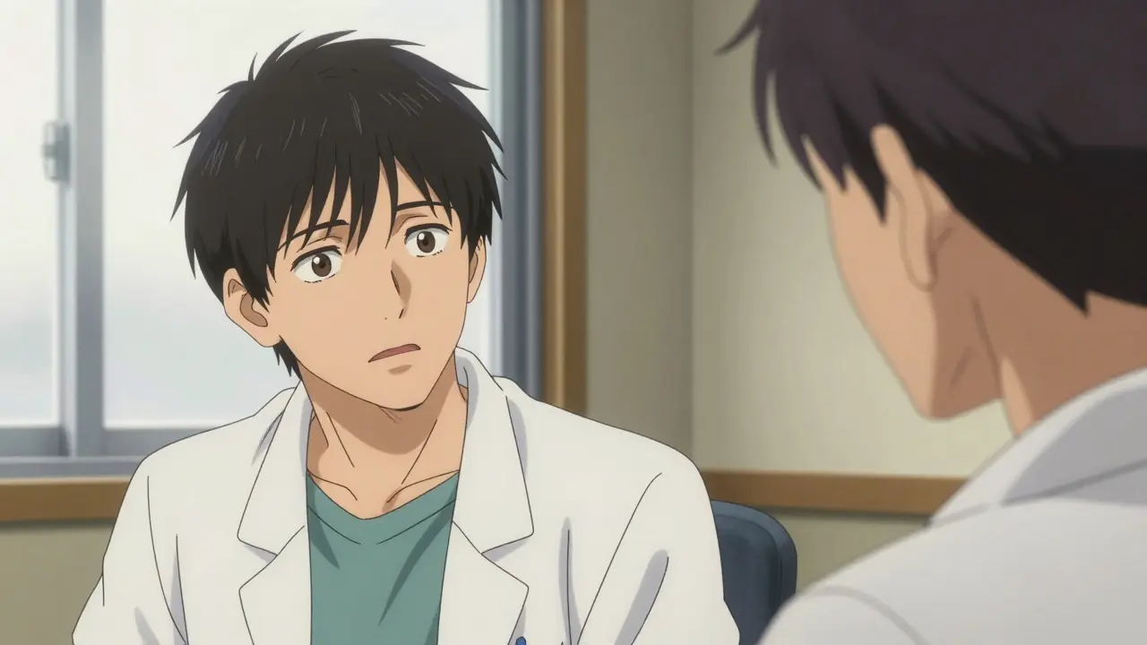 Patient and doctor talking seriously in a medical office