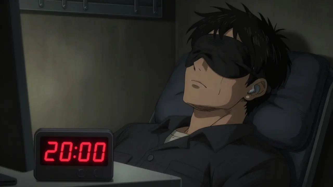 Worker taking a timed 20-minute power nap in a dark quiet area