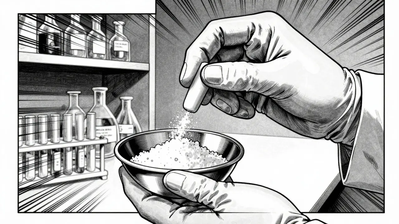 Researcher handling chemicals in Gekiga manga art