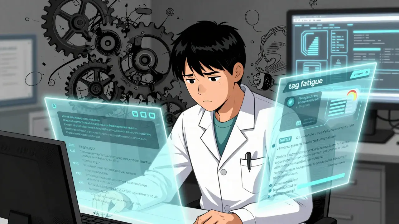 Staff member facing complex data streams during system training
