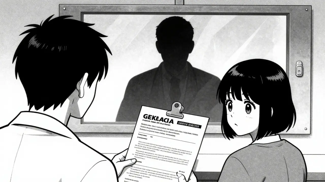 Telehealth consultation scene with patient verifying identity in manga art style.
