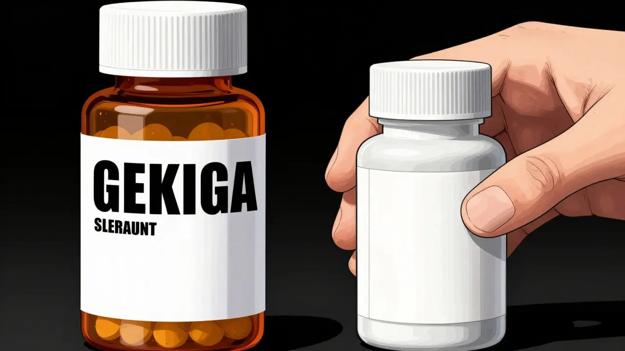 Hand choosing generic medication over expensive brand