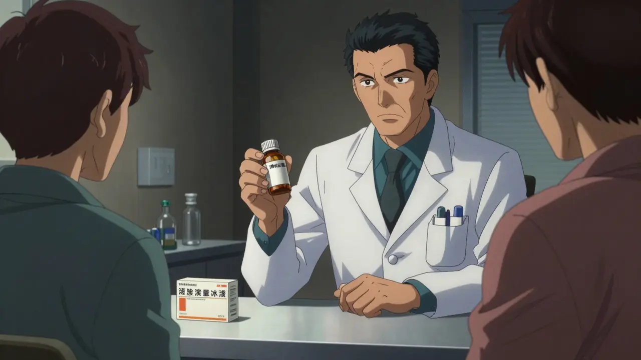 Pharmacist advising a patient on safe medication choices